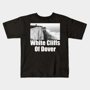 White Cliffs of Dover Black and White Photography Travel Landscape (white text) Kids T-Shirt
